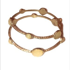 2/$15 Cream Stone Gold Tone Bangle Bracelets | Stackable Statement Bracelets